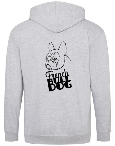 Unisex French Bulldog (Head) Zipped Hoodie Heather Grey (Black)