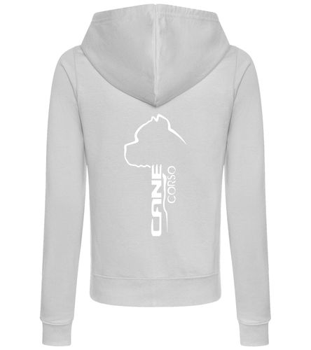 Female Cane Corso Zipped Hoodie Heather Grey (White)