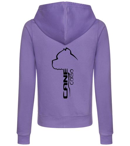 Female Cane Corso Zipped Hoodie Lavender (Black)