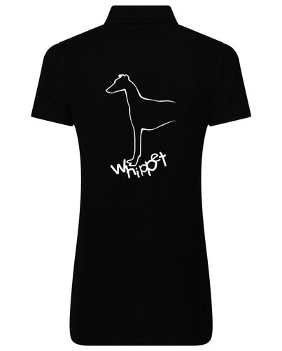 Female Whippet Polo Shirt Black (White)