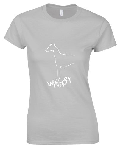 Female Whippet Roundneck T-Shirt Sports Grey (White)