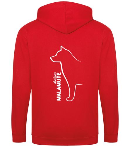 Unisex Alaskan Malamute Zipped Hoodie Red (White)