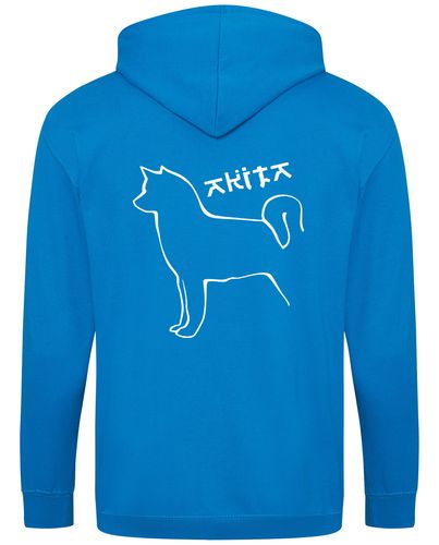 Unisex Akita Zipped Hoodie Sapphire Blue (White)