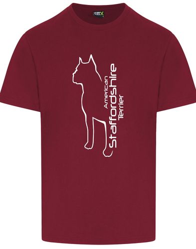 Unisex American Staffordshire Terrier Roundneck T-Shirt Burgundy (White)