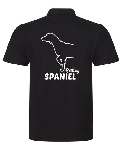 Unisex Brittany Spaniel Polo Shirt Black (White)