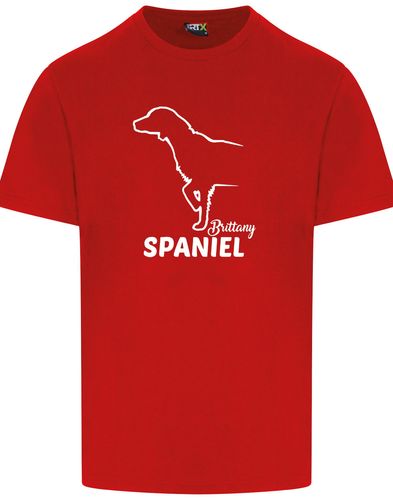 Unisex Brittany Spaniel Roundneck T-Shirt Red (White)
