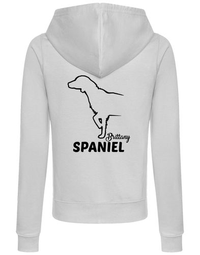 Female Brittany Spaniel Zipped Hoodie Heather Grey (Black)