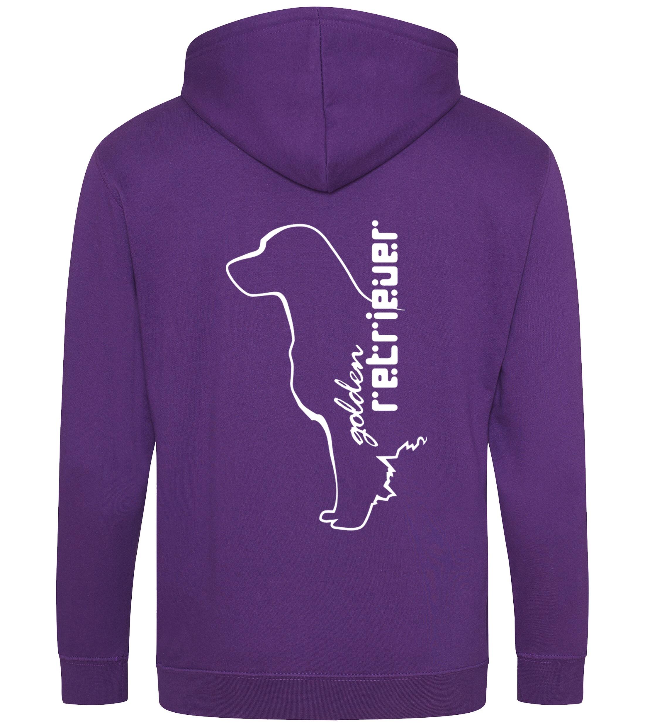 Golden Retriever zipped hoodie featuring an exclusive breed design, heavy-blend fabric with a brushed fleece interior, full-zip closure, and practical pockets, perfect for Golden Retriever enthusiasts.