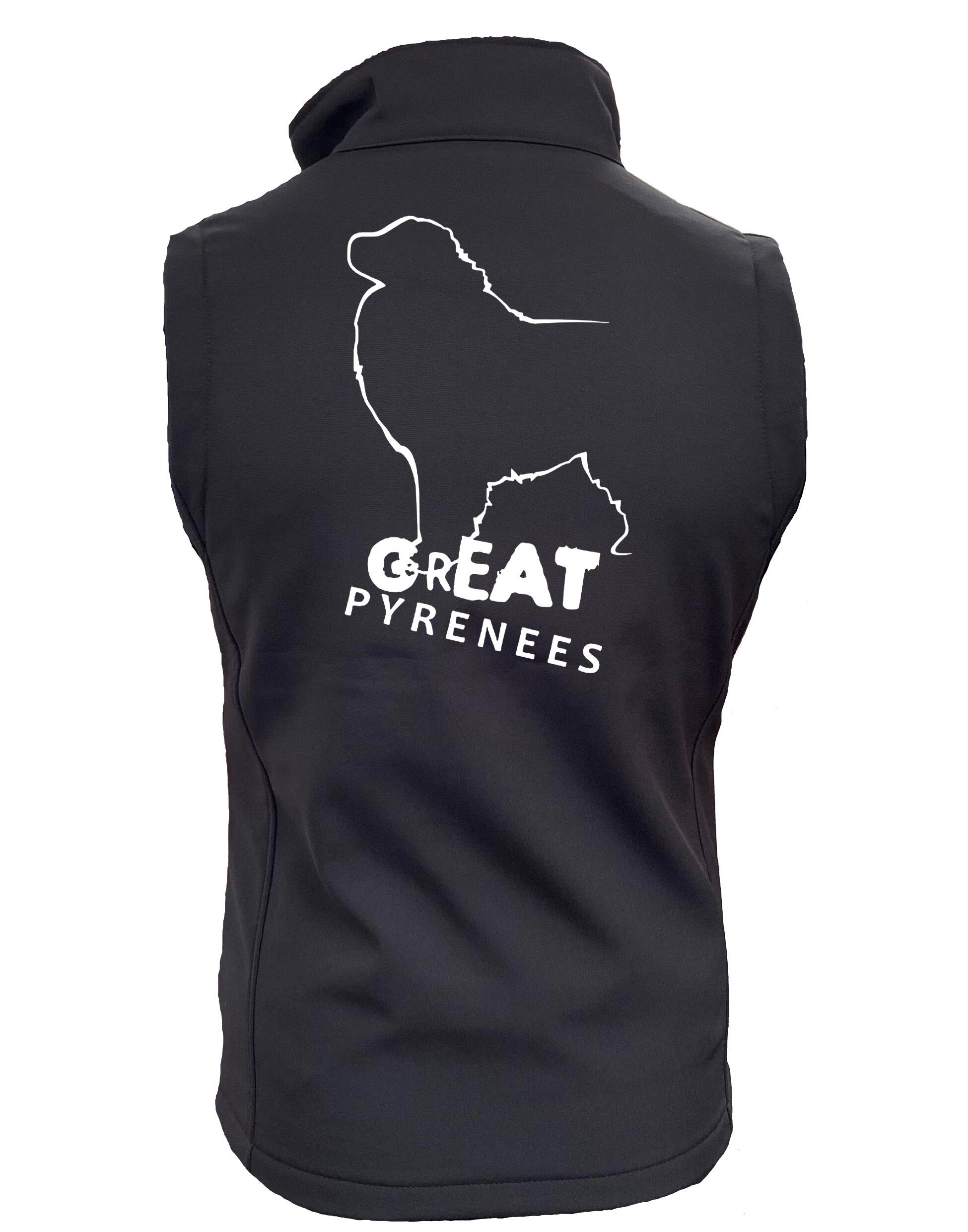 Unisex Softshell Gilet with water-resistant fabric, fleece-lined interior, and exclusive Great Pyrenees design, perfect for layering during outdoor activities and showcasing breed pride.