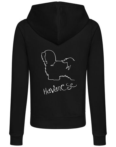 Havanese Women’s Zipped Hoodie – Stylish and cozy zipped hoodie featuring exclusive Havanese artwork, perfect for breed enthusiasts.