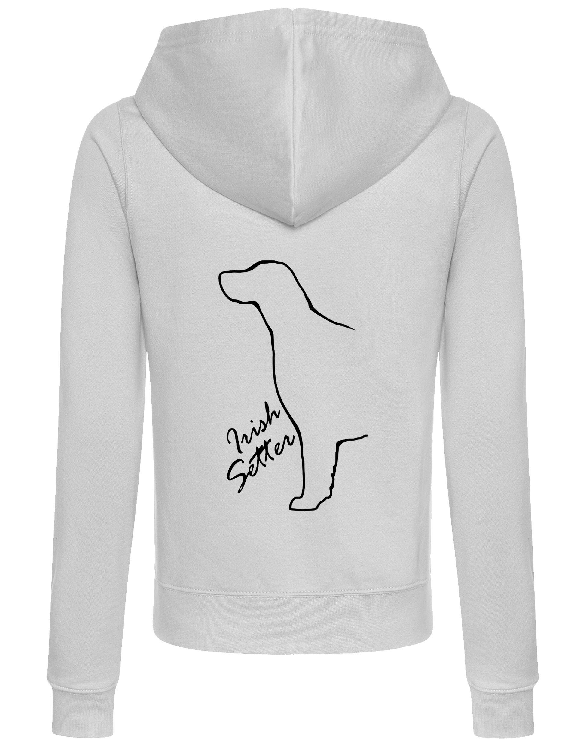 Irish Setter Women’s Zipped Hoodie featuring exclusive breed artwork, breathable fabric, and a full-zip design for comfort and style.