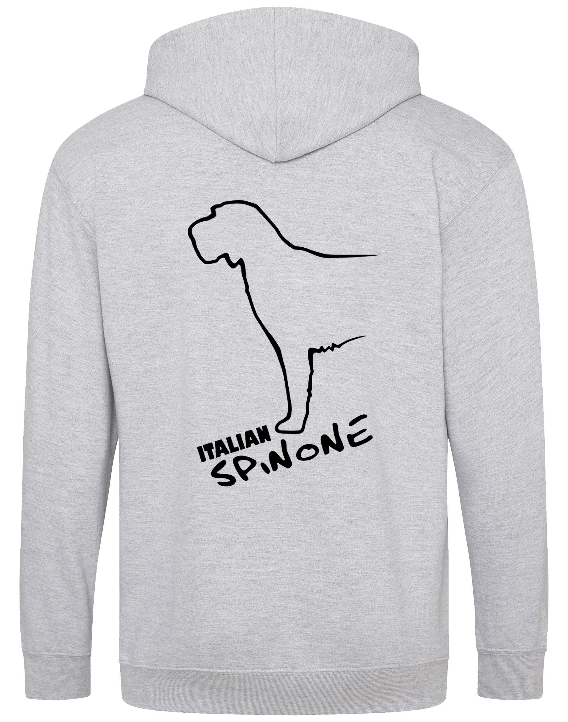 Italian Spinone zipped hoodie featuring exclusive breed artwork, personalization options, and practical details like a full-zip closure and cozy pockets.