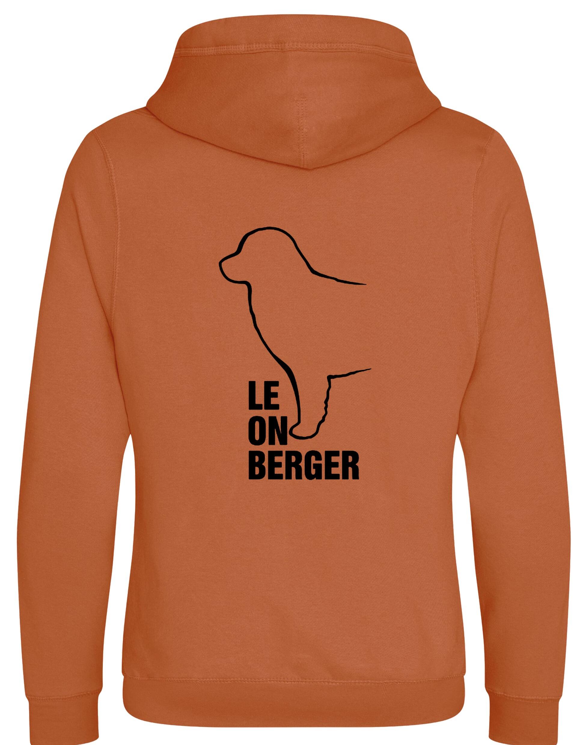 Leonberger crossneck pullover hoodie featuring exclusive breed artwork and practical kangaroo pocket.