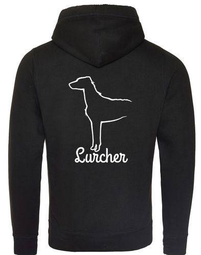 Lurcher Crossneck Pullover Hoodie featuring exclusive breed artwork and cosy fleece lining.