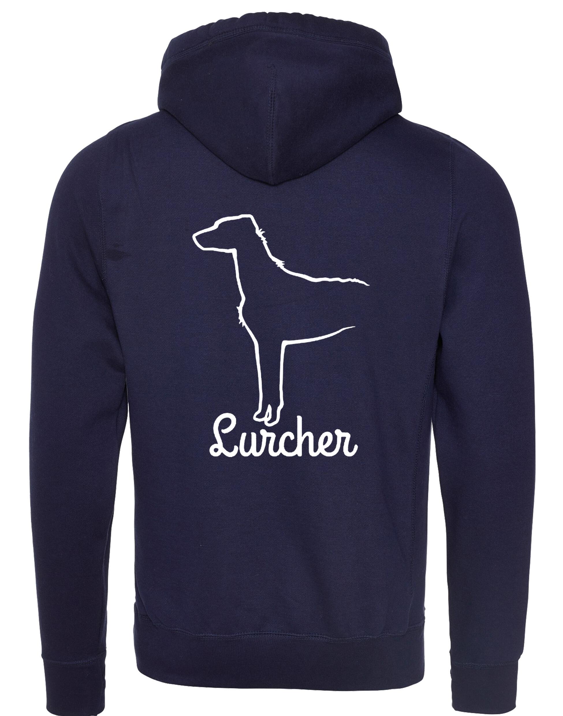 Lurcher Crossneck Pullover Hoodie featuring exclusive breed artwork and cosy fleece lining.