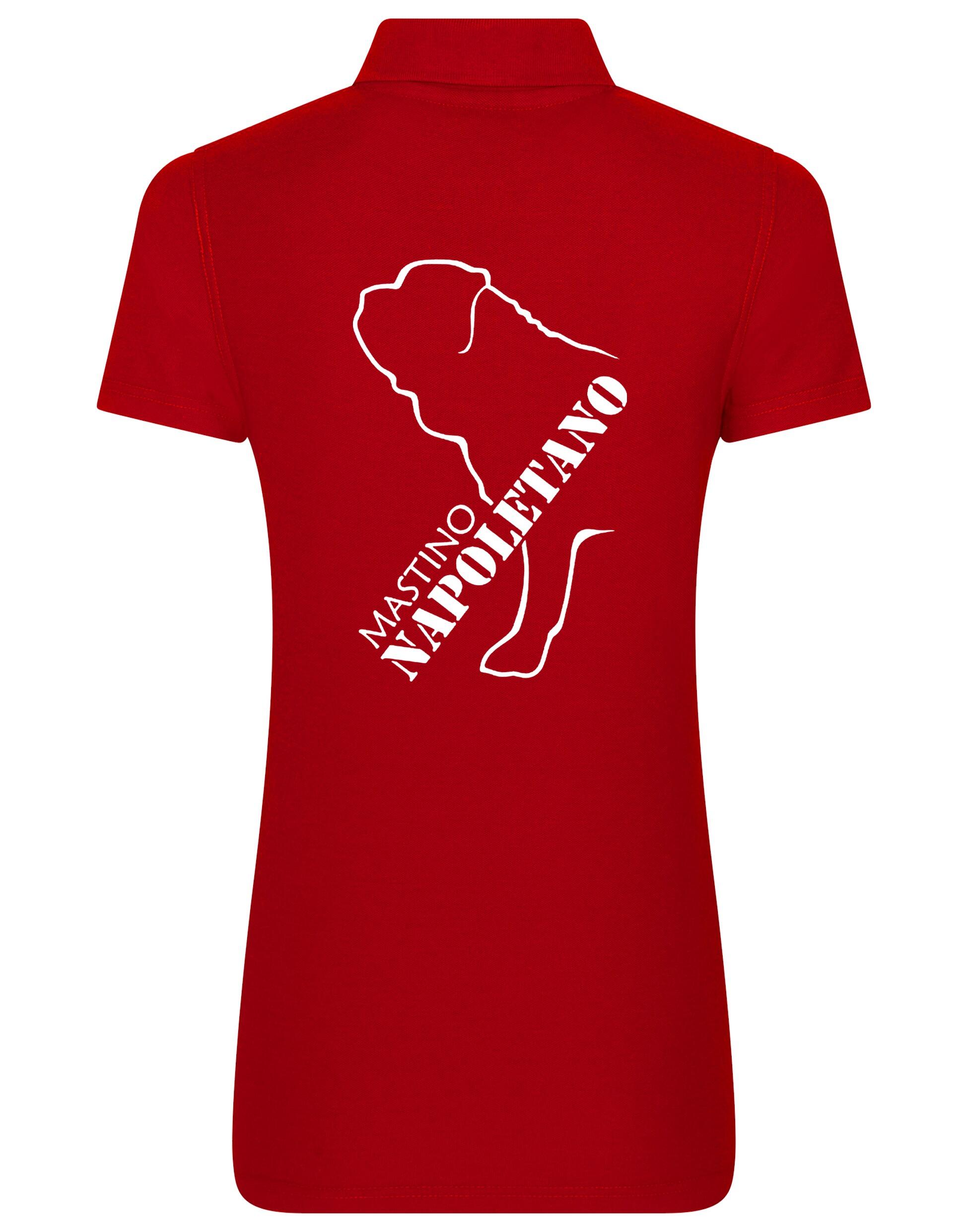 Woman wearing Mastino Napoletano Women’s Cotton Polo featuring exclusive breed artwork on the back, crafted from breathable cotton with a flattering feminine fit.
