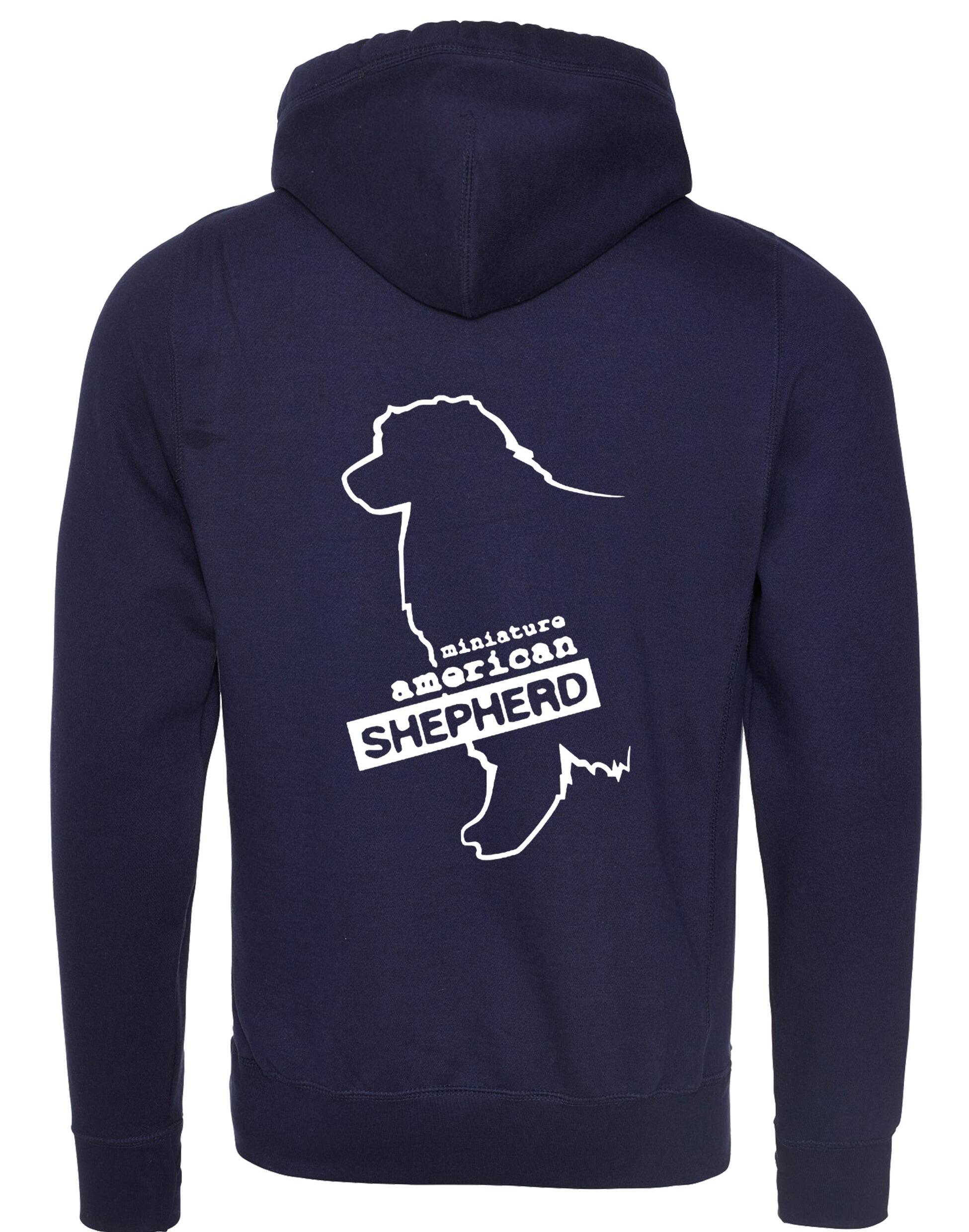 Miniature American Shepherd Crossneck Pullover Hoodie featuring exclusive breed artwork, soft fleece lining, and a stylish modern design.