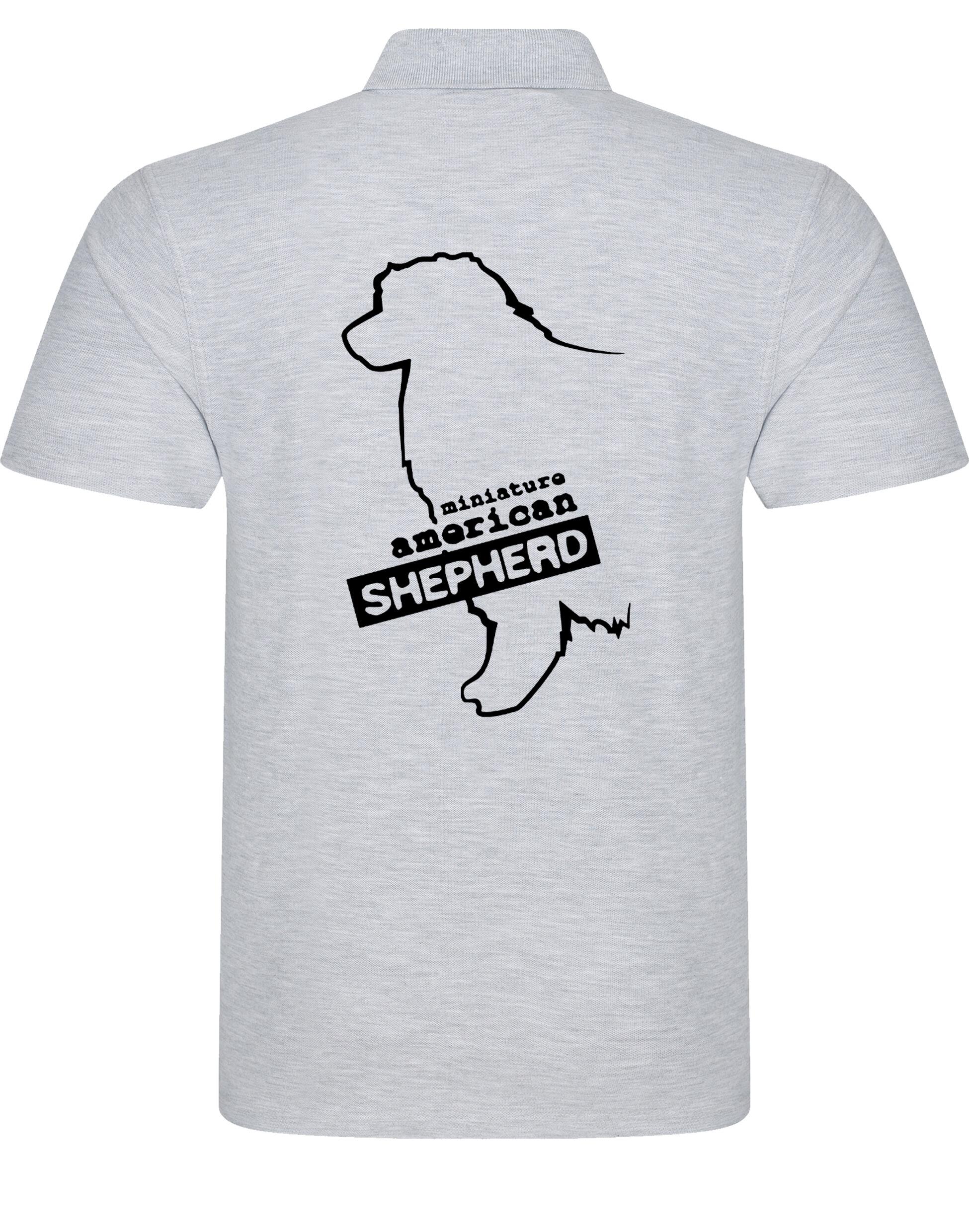 Miniature American Shepherd Unisex Cotton Polo featuring exclusive breed artwork, soft breathable fabric, and a relaxed fit for all-day comfort.