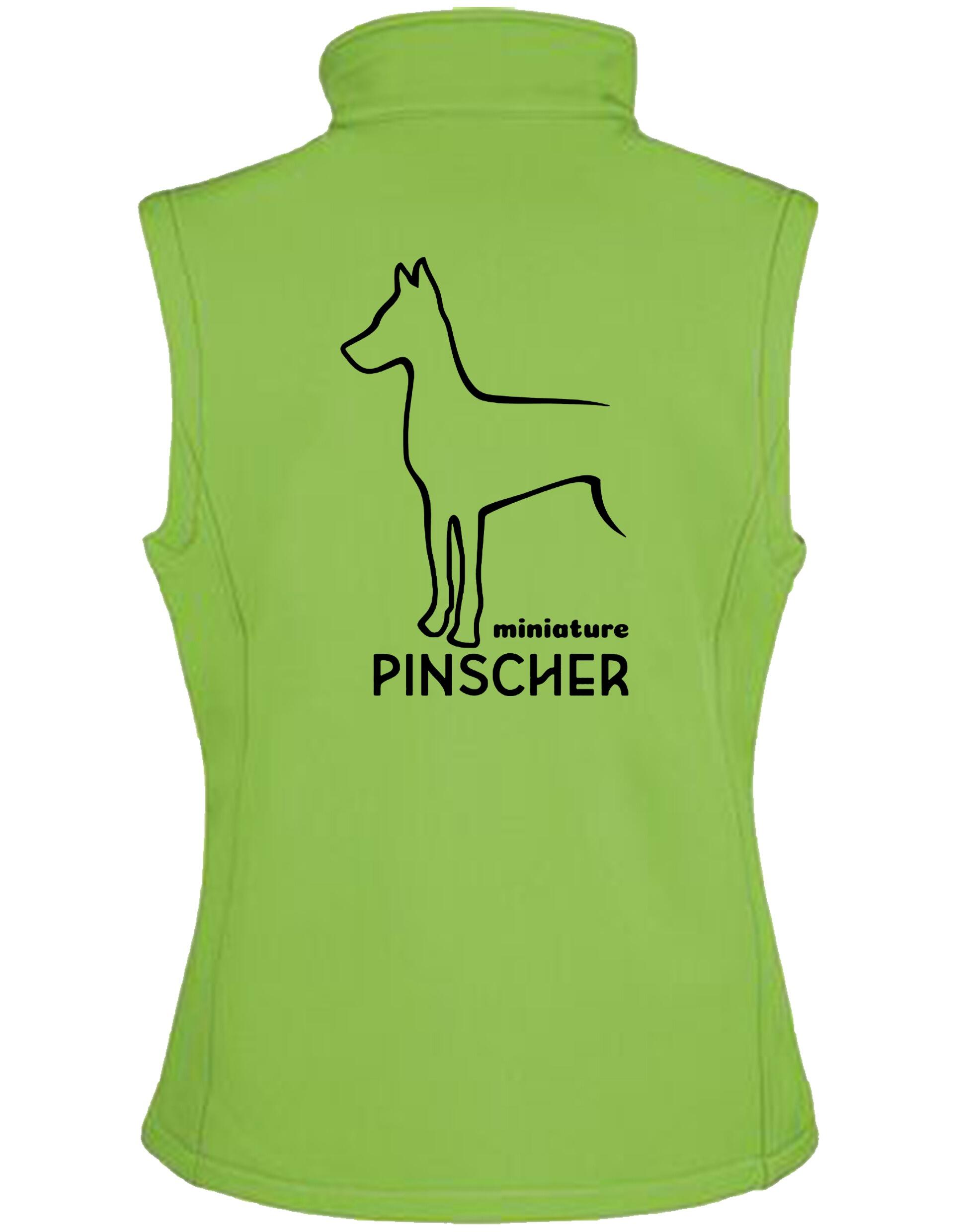 Miniature Pinscher Unisex Softshell Gilet with water-resistant fabric, fleece lining, and exclusive breed artwork for stylish outdoor comfort.