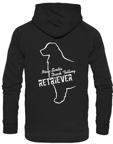 Soft fleece-lined Nova Scotia Duck Tolling Retriever pullover hoodie featuring a detailed breed design on the back. Includes a kangaroo pouch pocket, ribbed cuffs, and a double-fabric hood. Perfect for breed enthusiasts, casual wear, and outdoor adventures.