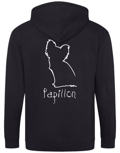 Papillon Zipped Hoodie – cozy and stylish full-zip hoodie featuring an exclusive Papillon breed design. Ideal for dog owners and Papillon lovers.