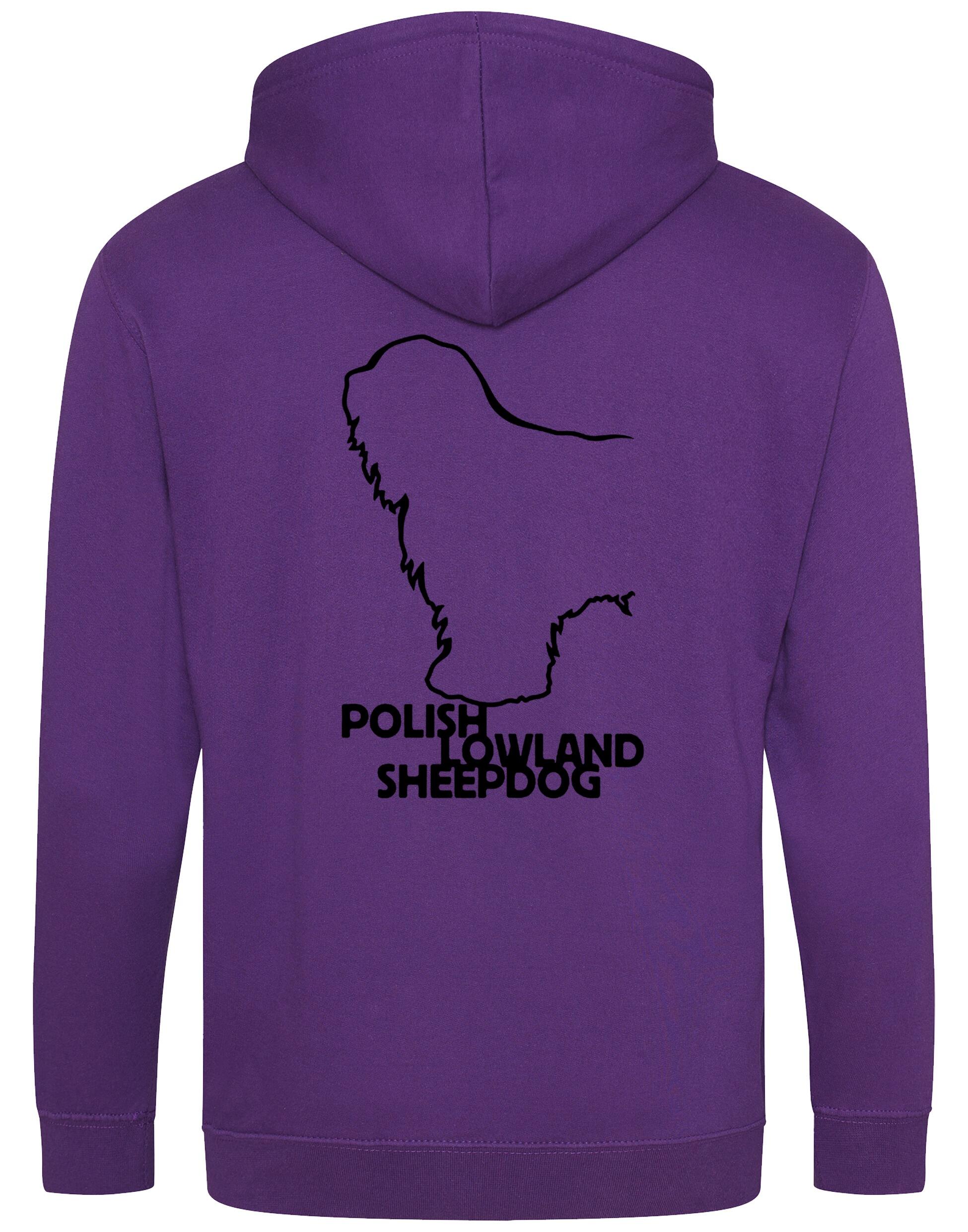Polish Lowland Sheepdog Zipped Hoodie featuring exclusive breed artwork, full-zip closure, double-fabric hood, and spacious pockets for comfort and style.