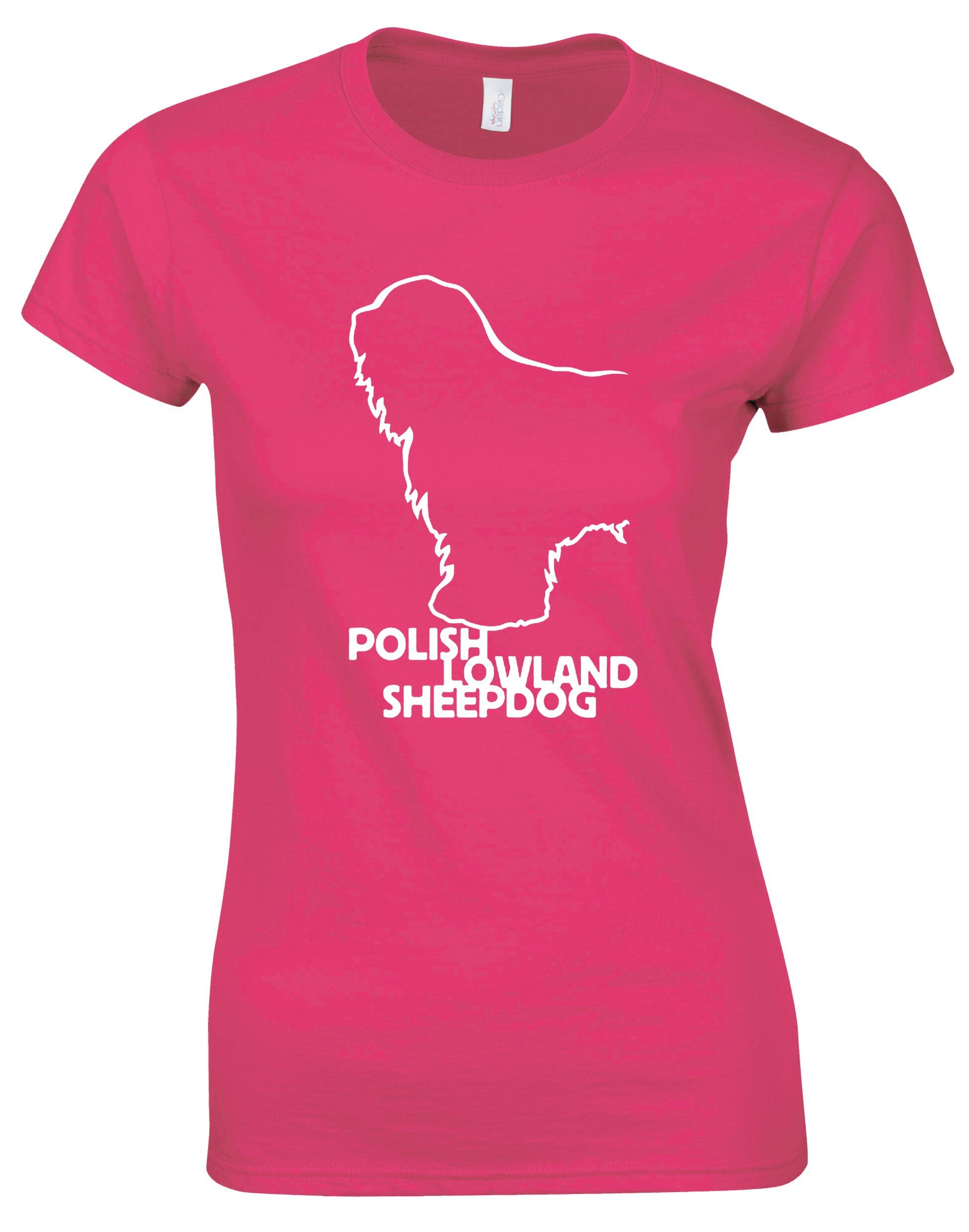 Polish Lowland Sheepdog Female Roundneck T-Shirt featuring exclusive breed artwork, a classic round neckline, and soft breathable cotton fabric for everyday comfort and style.