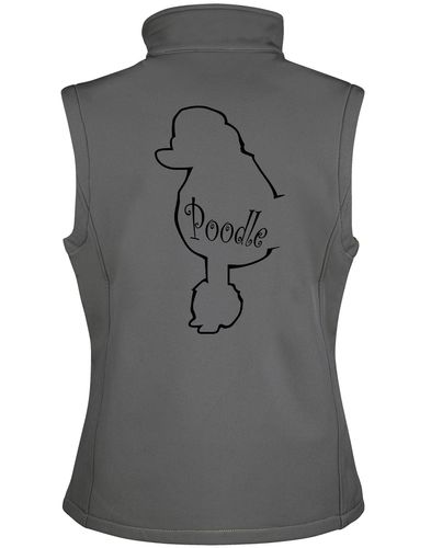 Poodle Women’s Softshell Gilet featuring exclusive breed artwork, water-resistant fabric, and a tailored fit for stylish outdoor comfort.