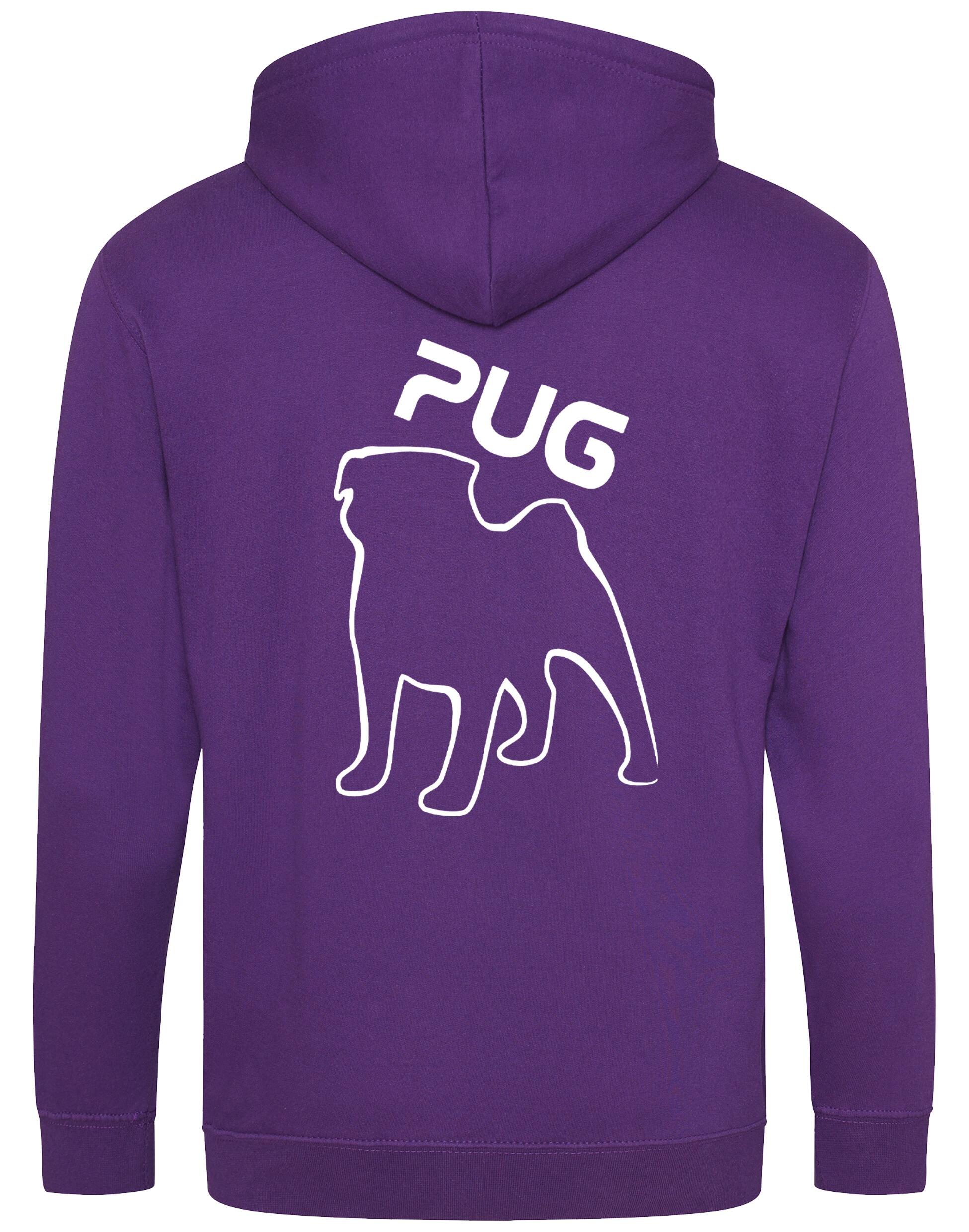 Unisex Pug (Outline) Zipped Hoodie featuring exclusive outline artwork, crafted from heavy-blend fabric with a brushed fleece interior, a full-zip closure, and a spacious kangaroo pocket for stylish, cozy comfort.