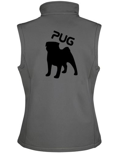 Unisex Pug (Silhouette) Softshell Gilet featuring exclusive silhouette artwork, crafted from premium water-resistant fabric with a cozy fleece lining, designed for stylish, practical outdoor wear for Pug enthusiasts.