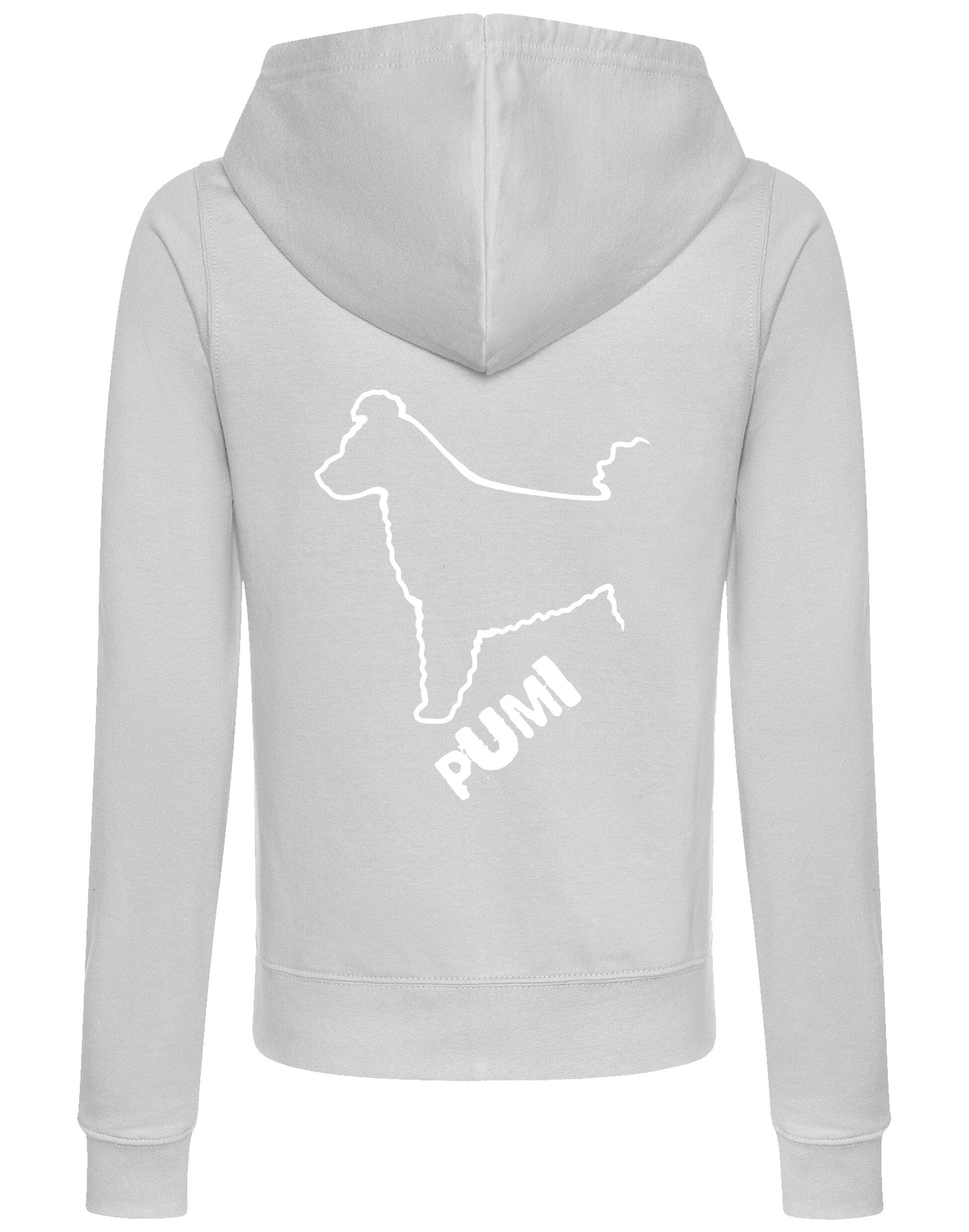 Women's Hungarian Pumi Zipped Hoodie featuring exclusive breed artwork, crafted from premium breathable fabric with a cozy hood and practical front pockets for stylish, versatile outdoor wear.