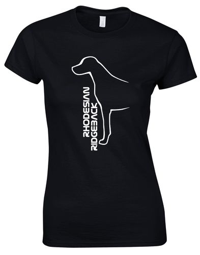 Rhodesian Ridgeback Female Roundneck T-shirt featuring exclusive breed artwork, soft premium cotton fabric, flattering feminine fit, and round neckline for casual comfort and style.