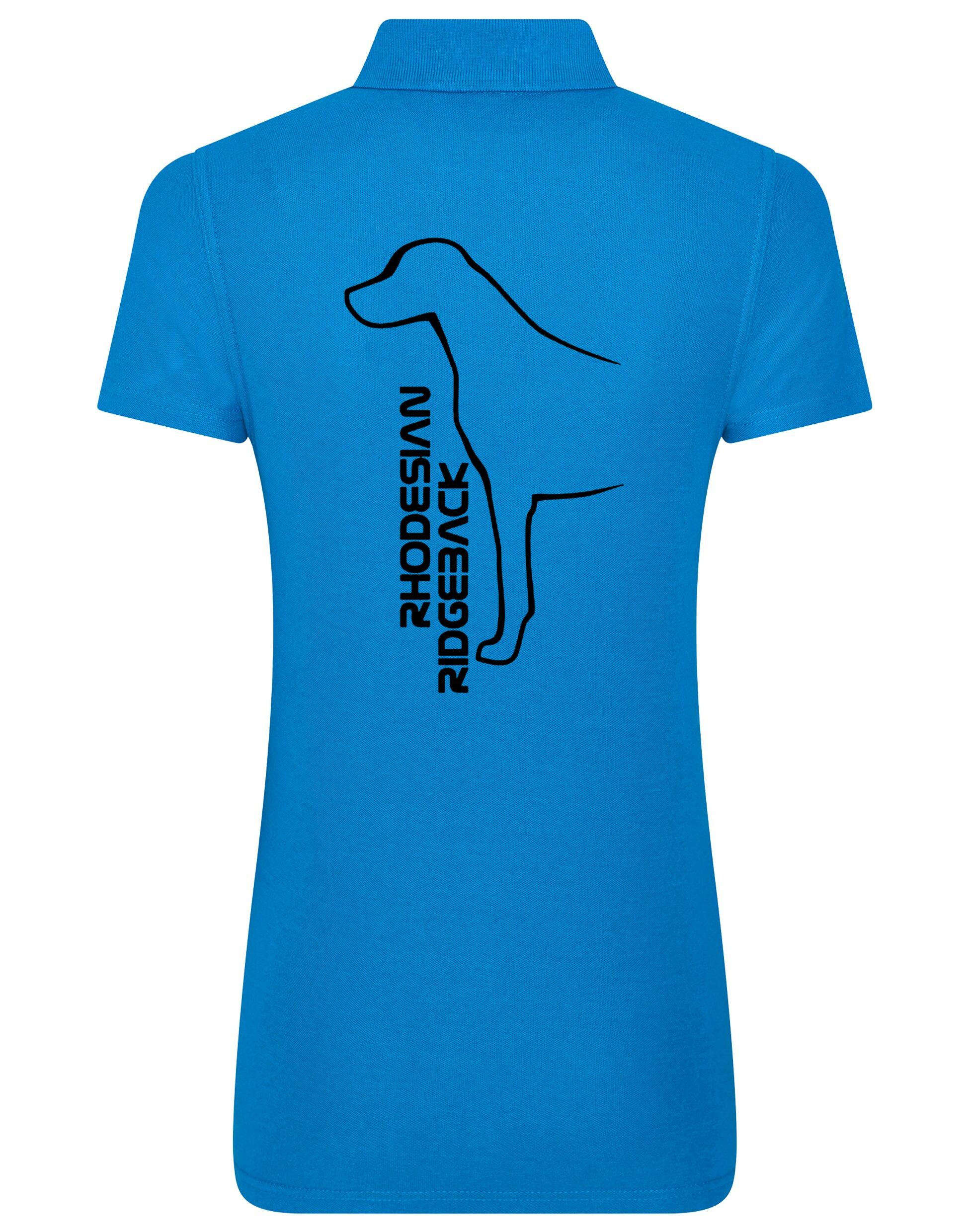 Rhodesian Ridgeback Women’s Cotton Polo featuring exclusive breed artwork, soft breathable cotton fabric, structured collar, flattering feminine fit, and polished design for breed enthusiasts.