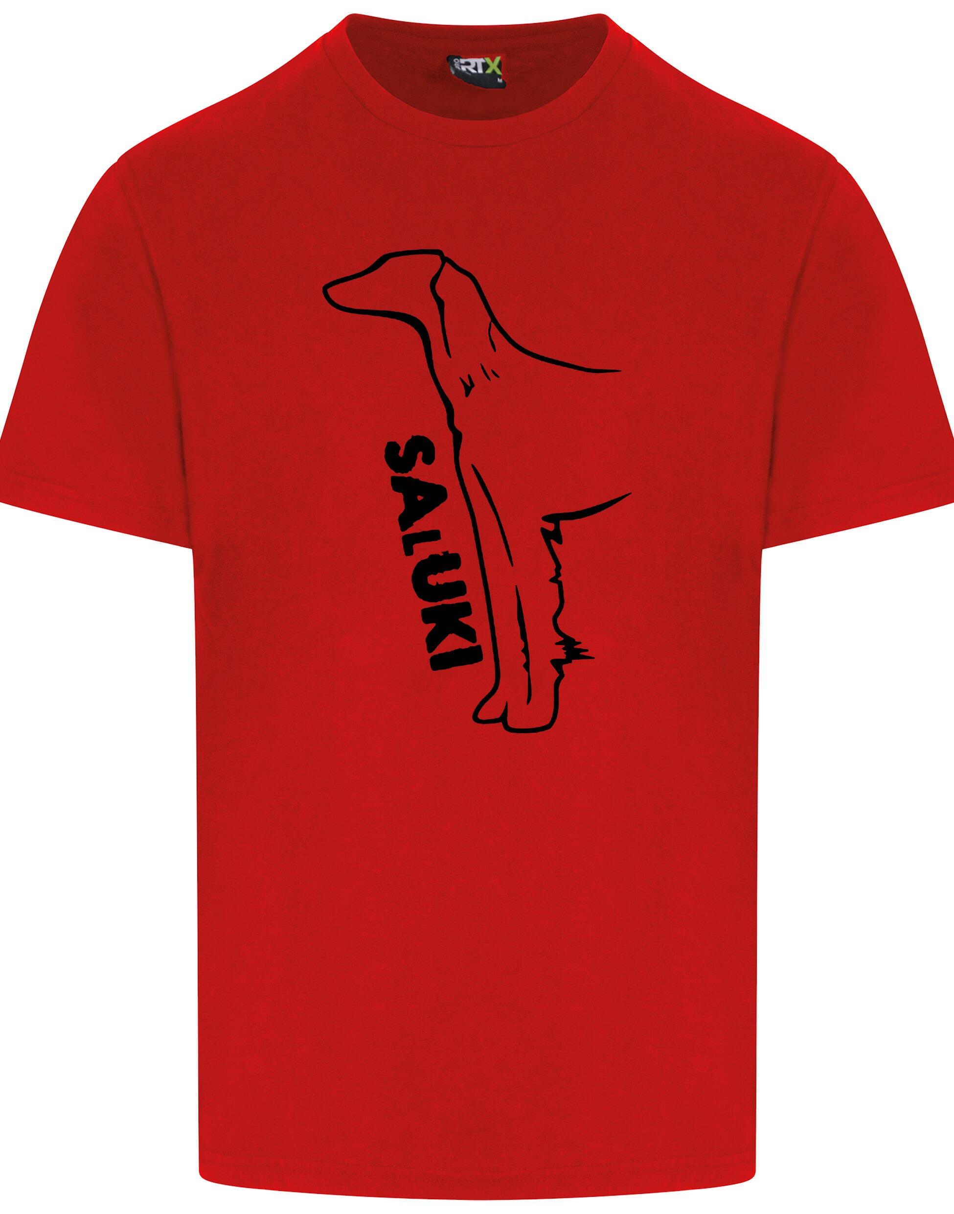 Saluki Unisex Roundneck T-shirt featuring exclusive breed artwork, soft breathable cotton fabric, relaxed unisex fit, and classic round neckline for comfort, versatility, and breed pride.
