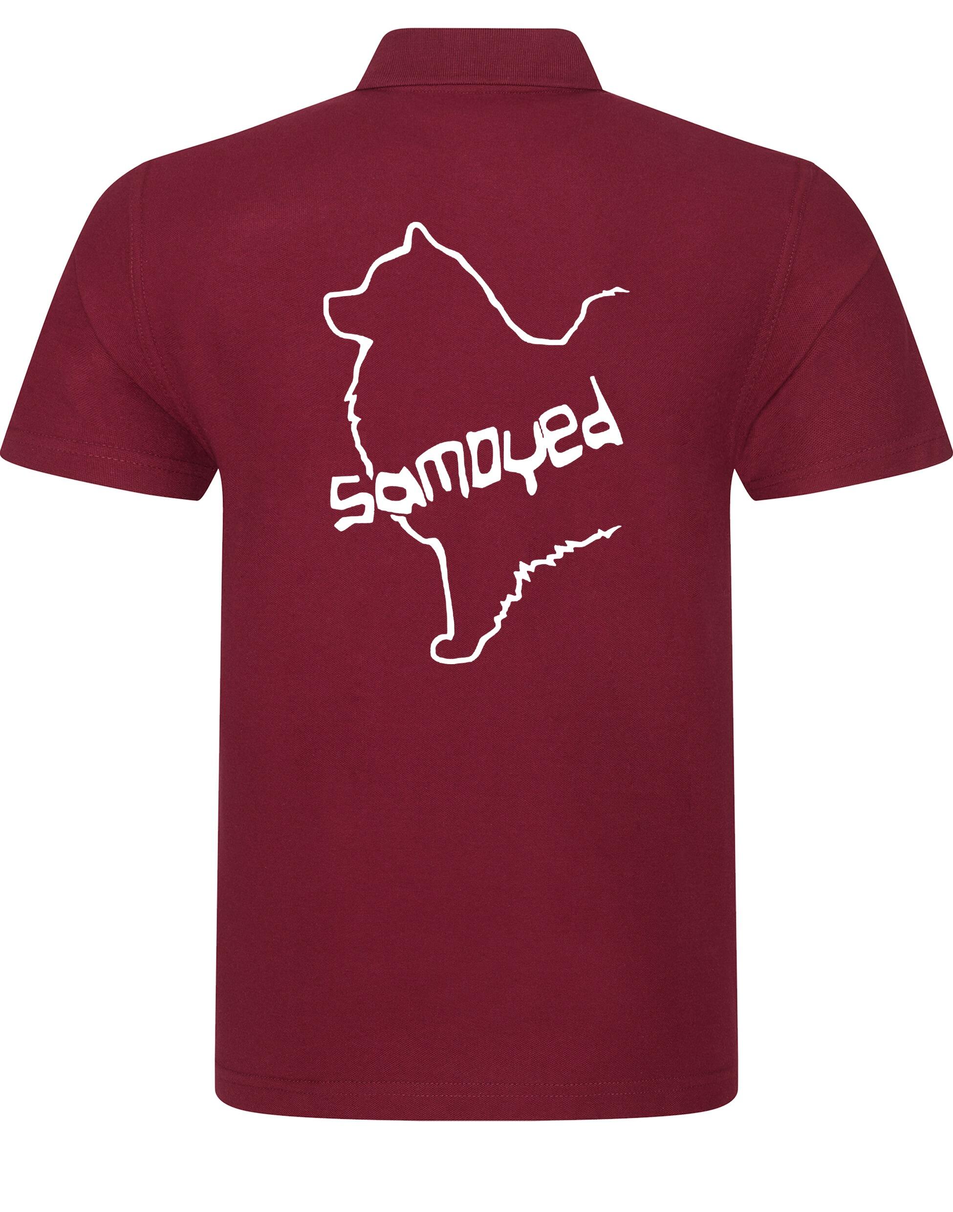Samoyed Unisex Cotton Polo featuring exclusive breed artwork, breathable soft cotton, relaxed unisex fit, and classic polo collar for stylish comfort and breed pride.