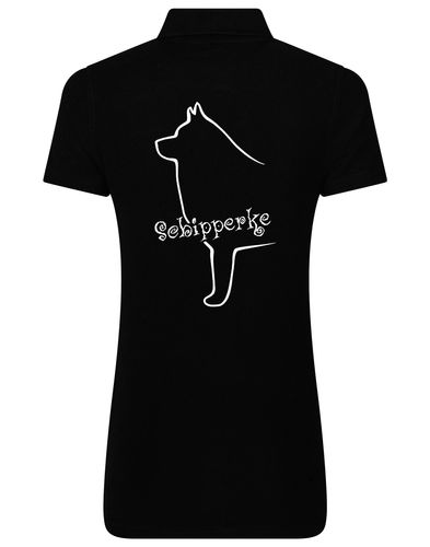 Women's Cotton Polo featuring exclusive Schipperke breed artwork, designed with a feminine fit, breathable cotton fabric, and a structured collar for stylish comfort. Perfect for Schipperke enthusiasts attending dog events or casual outings,
