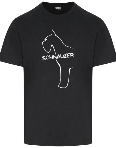 Schnauzer Unisex Roundneck T-shirt featuring exclusive breed design on the front. Soft cotton fabric with relaxed fit, perfect for Schnauzer dog lovers.