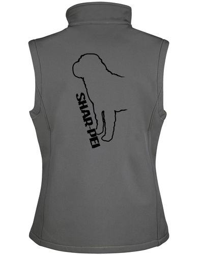 Unisex Softshell Gilet featuring exclusive Shar Pei artwork, showcasing the breed's characteristic wrinkles and noble expression.