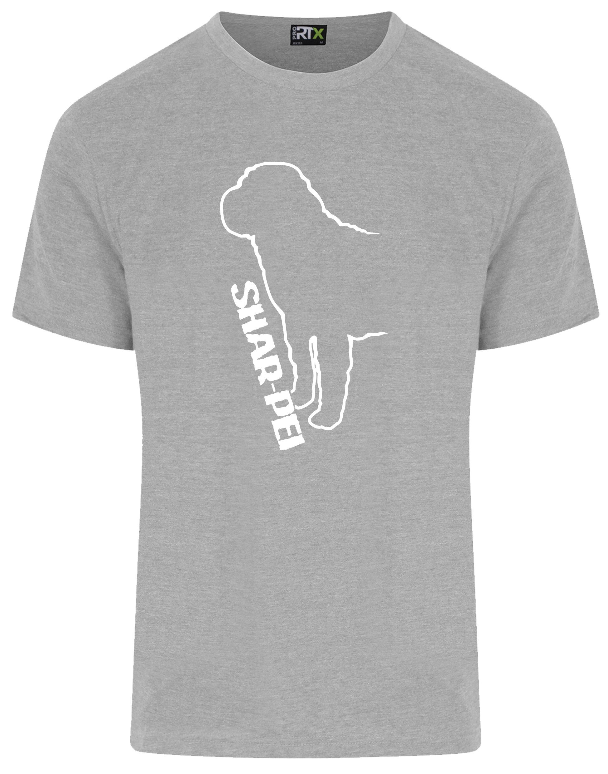 Unisex Roundneck T-shirt featuring exclusive Shar Pei graphic design.