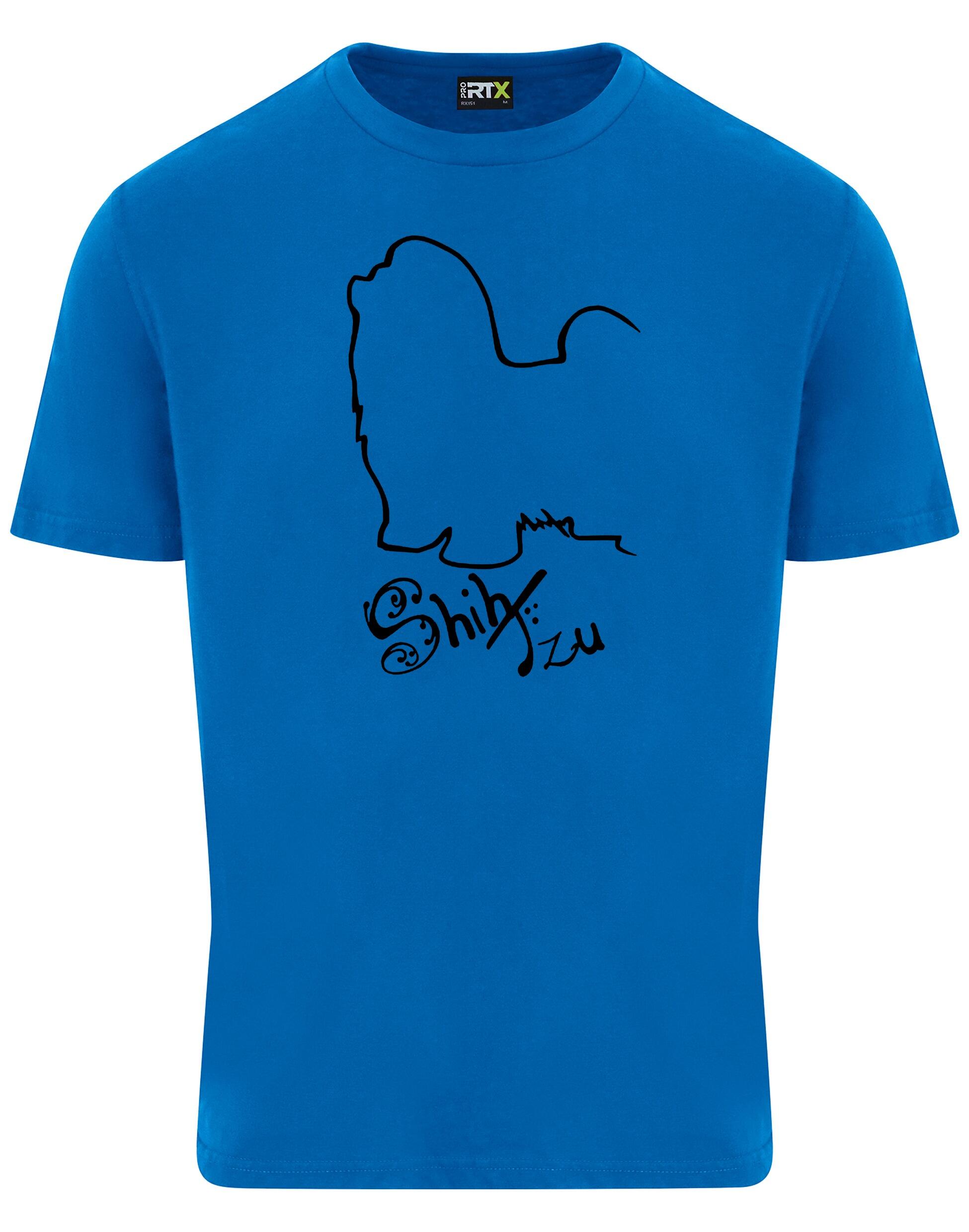 Unisex cotton roundneck T-shirt featuring a detailed Shih Tzu graphic on the front, lightweight and breathable with a relaxed fit suitable for all body types. Ideal for casual wear or breed events.