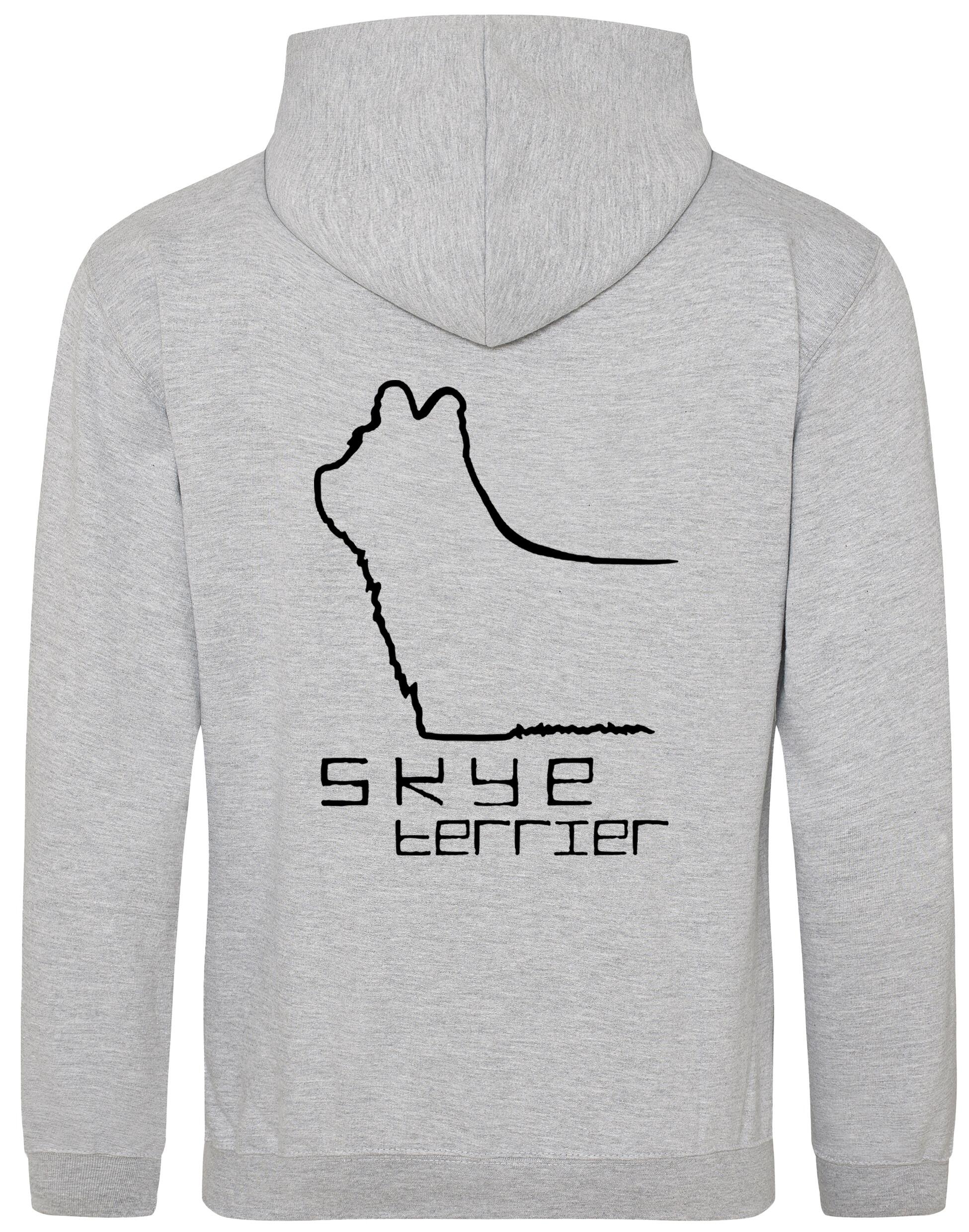 Pullover hoodie featuring exclusive Skye Terrier artwork on the back and paw prints on the front, with a brushed fleece interior, double-fabric hood, and kangaroo pocket. Ideal for Skye Terrier lovers seeking comfort and style.