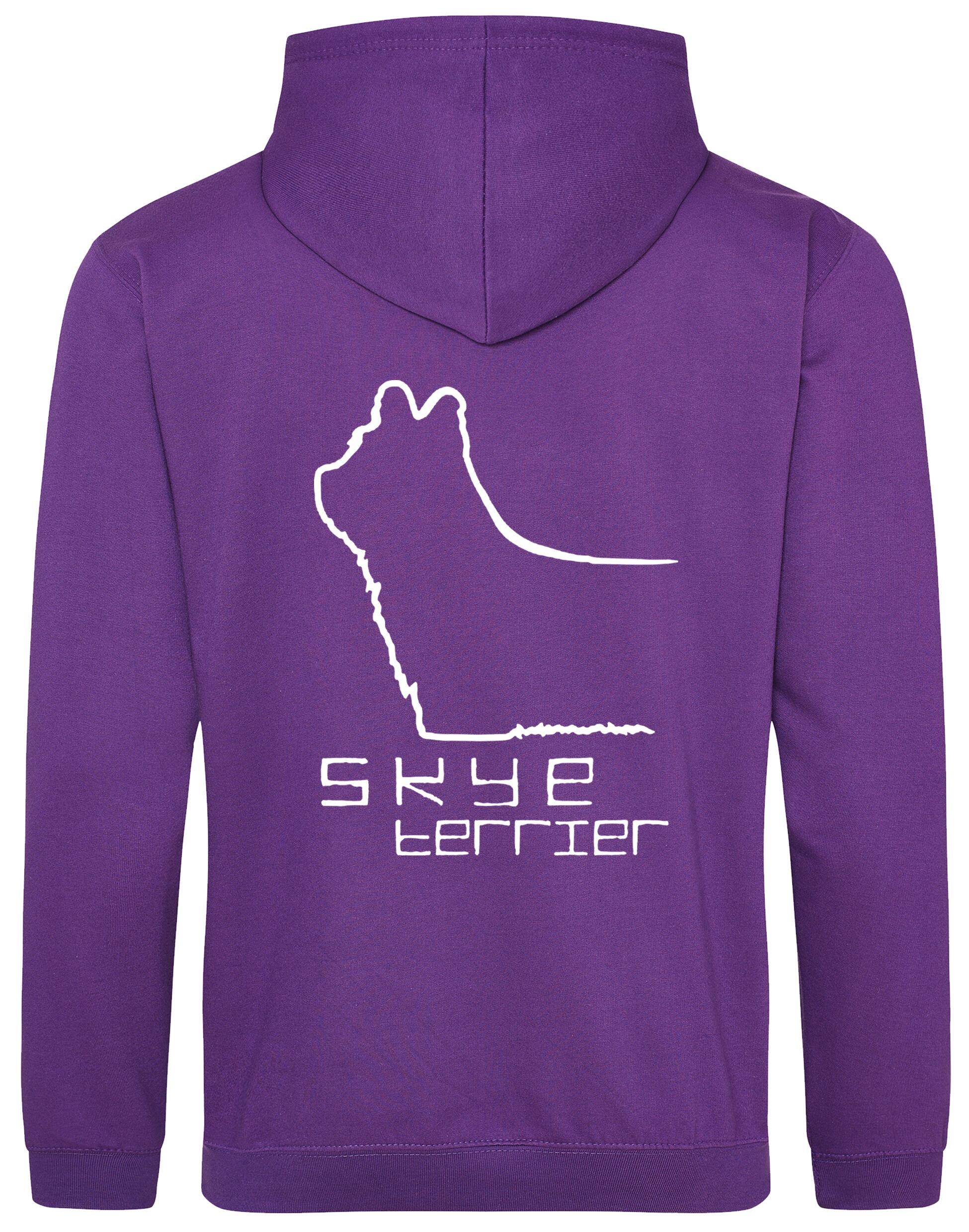 Pullover hoodie featuring exclusive Skye Terrier artwork on the back and paw prints on the front, with a brushed fleece interior, double-fabric hood, and kangaroo pocket. Ideal for Skye Terrier lovers seeking comfort and style.
