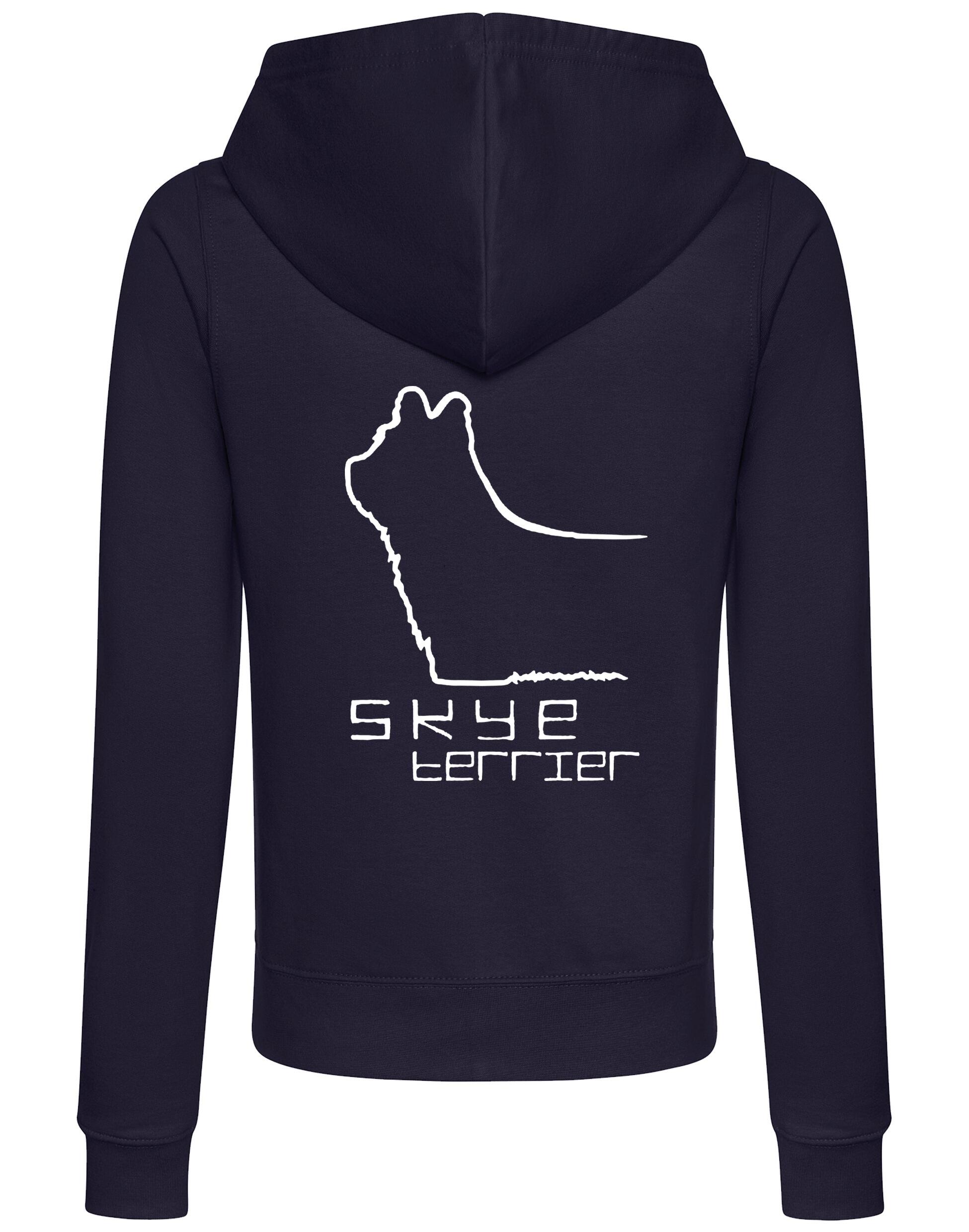Women’s zipped hoodie featuring exclusive Skye Terrier artwork on the back, with front pockets and a cozy hood. Designed for comfort and style, perfect for Skye Terrier lovers attending dog shows or enjoying outdoor walks.