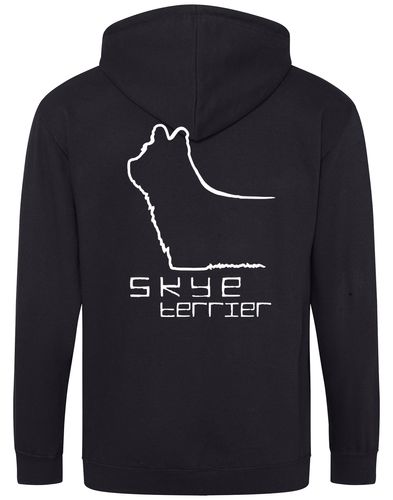 Unisex zipped hoodie with exclusive Skye Terrier design on the back and paw prints on the front, complete with double-fabric hood and front pockets. A warm, stylish piece for Skye Terrier lovers, perfect for dog shows, outdoor walks, or everyday comfort.