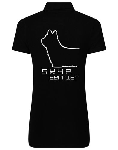Women’s cotton polo featuring exclusive Skye Terrier artwork on the back. Soft and breathable with a flattering feminine fit, perfect for casual outings, dog shows, or breed club events.
