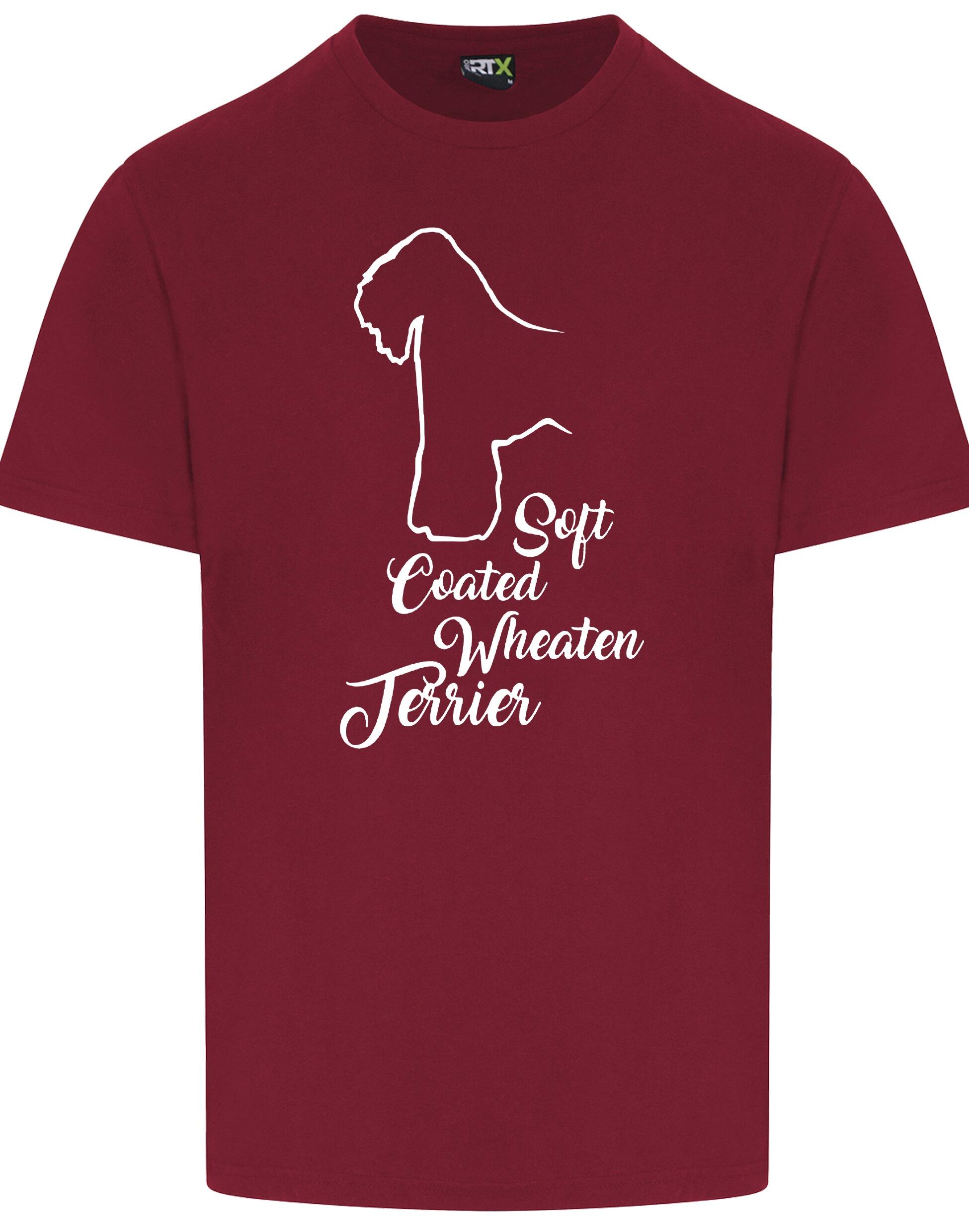 Unisex roundneck T-shirt with Soft Coated Wheaten Terrier artwork on the front, breathable cotton with relaxed fit