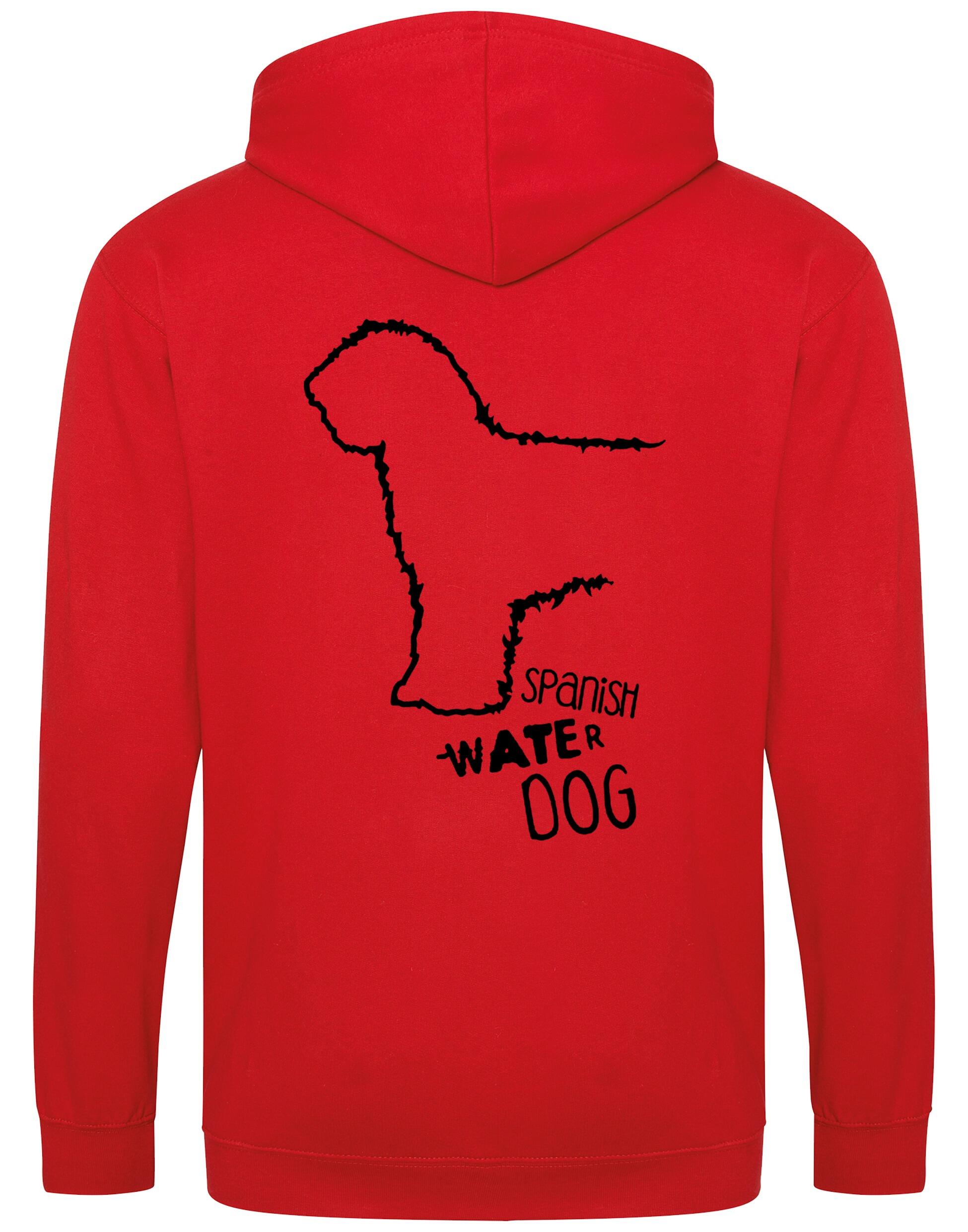 Unisex zipped hoodie featuring exclusive Spanish Water Dog artwork on the back and paw prints on the front. Made from soft fleece-lined fabric with a double-layered hood, full-zip front, and roomy pockets—ideal for breed enthusiasts and everyday wear.
