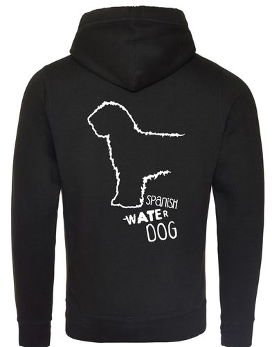 Unisex Crossneck Pullover Hoodie featuring exclusive Spanish Water Dog artwork on the back. Made from heavyweight fleece with a brushed interior, modern crossneck design, kangaroo pocket, and ribbed cuffs—ideal for stylish dog lovers.