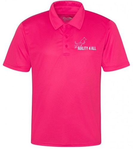 Agility 4 All Official Clothing - Hot Pink Unisex Cool Polo - White Printed Logo