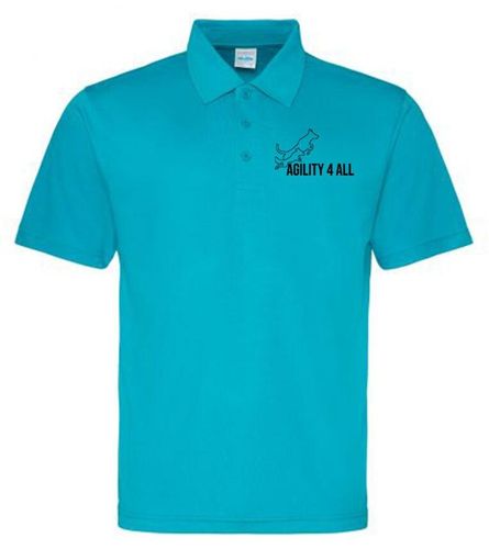 Agility 4 All Official Clothing - Turquoise Blue Unisex Cool Polo - Black Printed Logo
